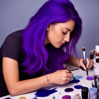 Go blue gopher artist doing a painting with purple highlights in their hair.