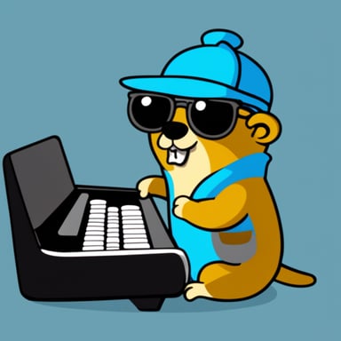 Go blue gopher is typing on a keyboard.