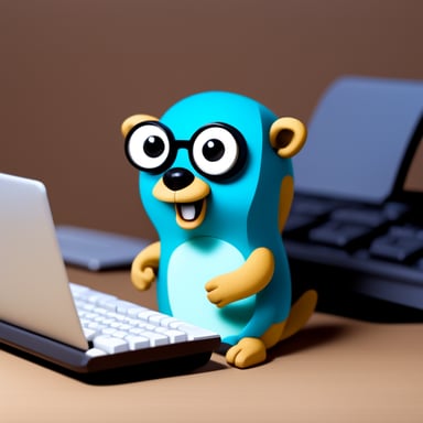 Go blue gopher is typing on a keyboard.