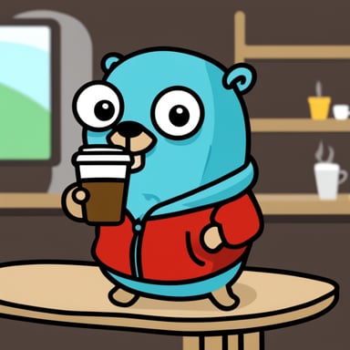 Go blue gopher wearing a red hoodie, drinking coffee latte.