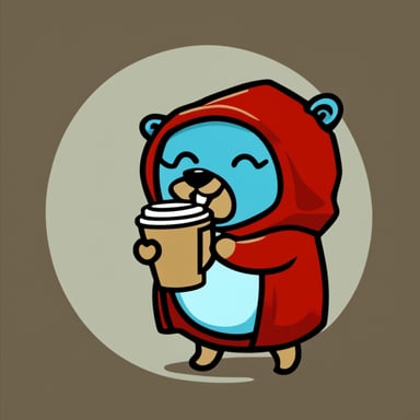 Go blue gopher wearing a red hoodie, drinking coffee latte.