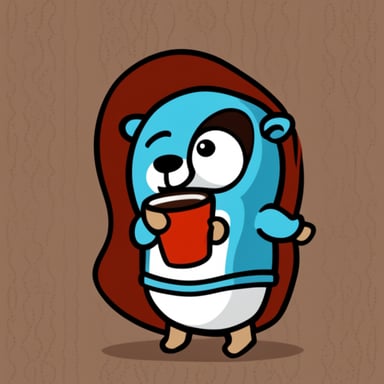 Go blue gopher wearing a red hoodie, drinking coffee latte.