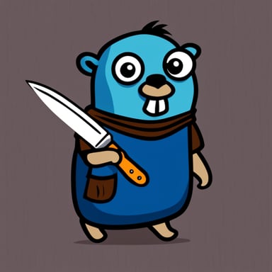 Go Blue Gopher with a knife logo on his shirt.