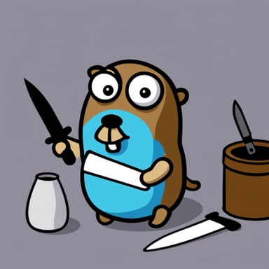 Go Blue Gopher with a knife logo on his shirt.