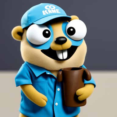 Go Blue Gopher wearing a shirt with a large knime.com logo is happy.