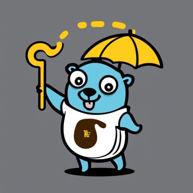 Go Blue Gopher wearing a shirt with a large knime.com logo is happy.