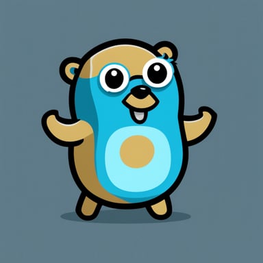 Go Blue Gopher as a Golang mascot with a systemd logo.