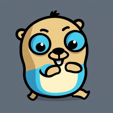 Go Blue Gopher as a Golang mascot with a systemd logo.