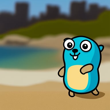 Go Blue Gopher sitting on beach.