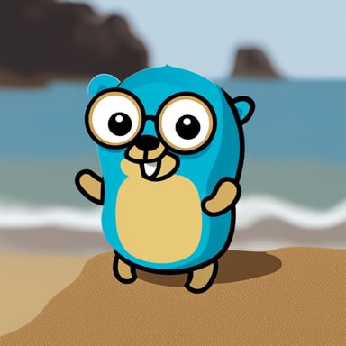 Go Blue Gopher sitting on beach.