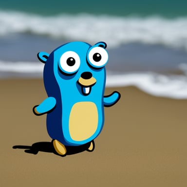Go Blue Gopher sitting on beach.