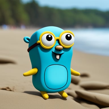 Go Blue Gopher as SpongeBob sitting on the beach.