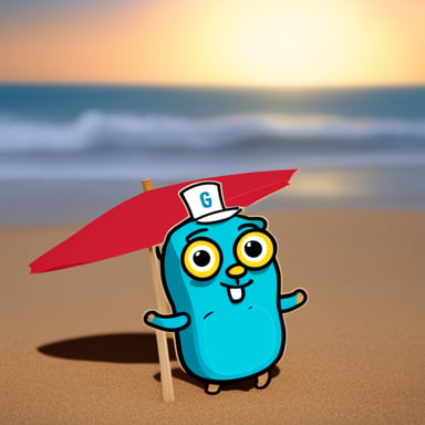 Go Blue Gopher as SpongeBob sitting on the beach.