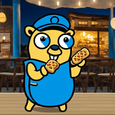 Go Blue Gopher in Thessaloniki, Greece, eating a souvlaki.