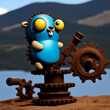 Go Blue Gopher on top of a rusted cog.