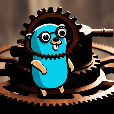 Go Blue Gopher on top of a rusted cog.