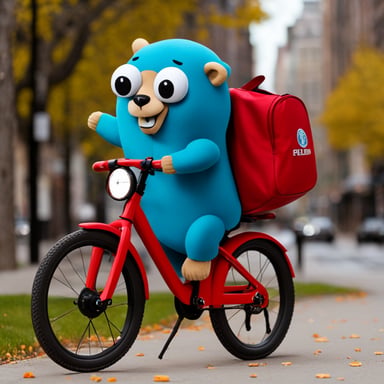 Go Blue Gopher riding a red bike with a PedidosYa bag.