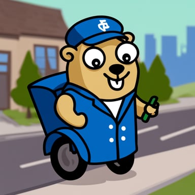 Go blue gopher on delivering food with NCR written