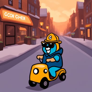 Go blue gopher on delivering food with NCR written