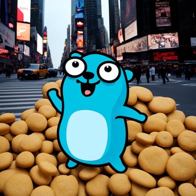 A happy Go Blue Gopher in NY Times Square shouting Have you tried Leftover's Chef?