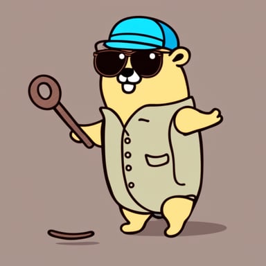 Drawing style Go Blue Gopher, holding a long list in the hand that rolls on the floor.