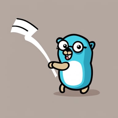 Drawing style Go Blue Gopher, holding a long list in the hand that rolls on the floor.