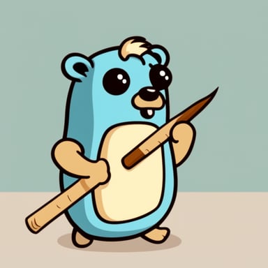 Drawing style Go Blue Gopher, holding a long list in the hand that rolls on the floor.