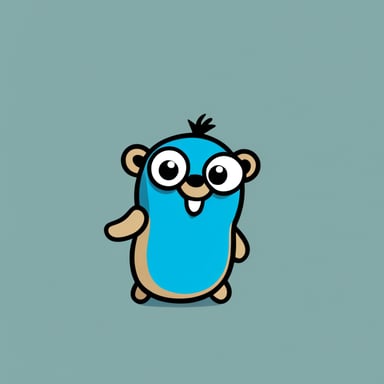 A happy go blue gopher who has the openapi logo on their body.