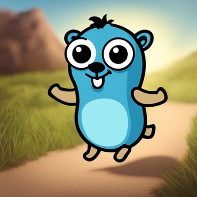 A happy go blue gopher who has the openapi logo on their body.