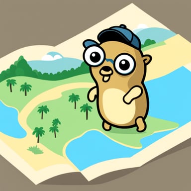 Go Blue Gopher staring at an island on a map.