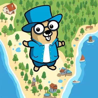 Go Blue Gopher staring at an island on a map.