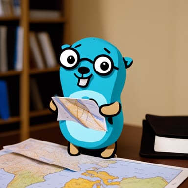Go Blue Gopher staring intently at a map.