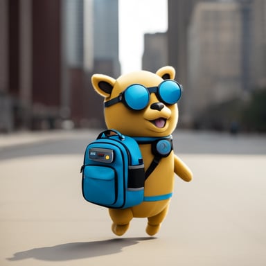 Go Blue Gopher wearing a siren backpack with a robot sidekick.