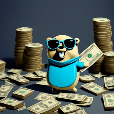 A nerdy go blue gopher who loves money.