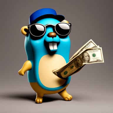 A nerdy go blue gopher who loves money.