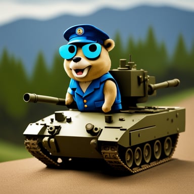 Go blue gopher in military uniform on a tank.