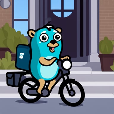 Go Blue Gopher with a bag of Deliveroo delivering food.