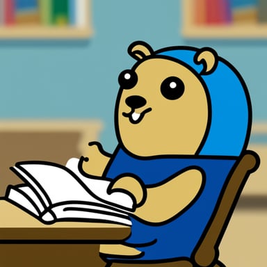 A happy go blue gopher reading a catalogue.
