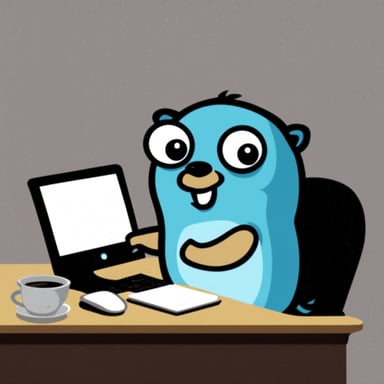 Go Blue Gopher writing Golang.