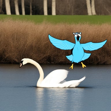 Go Blue Gopher attacks a swan.