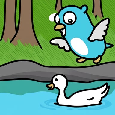 Go Blue Gopher attacks a swan.