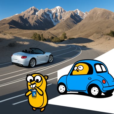 Go Blue Gopher admiring pictures of cars.