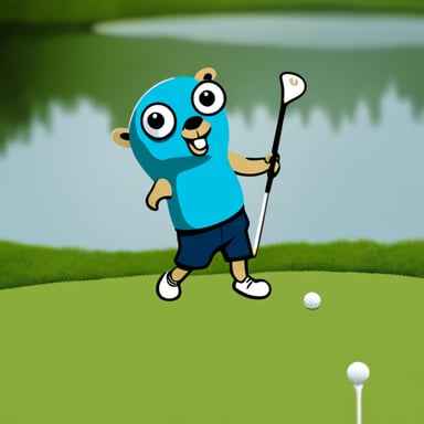 Go Blue Gopher playing golf.