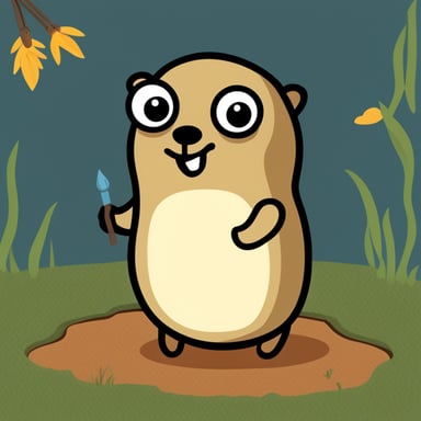 A gopher named Go Blue Gopher who enjoys Rust.