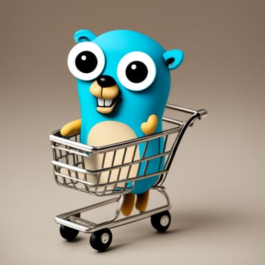 Go Blue Gopher with a shopping cart.