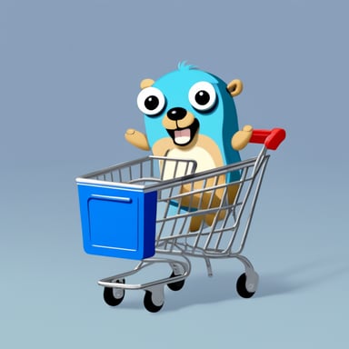 Go Blue Gopher with a shopping cart.