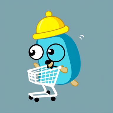 Go Blue Gopher with a shopping cart.