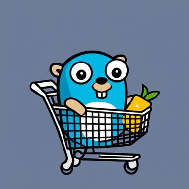 Go Blue Gopher with a shopping cart.