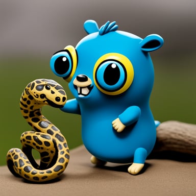 Go blue gopher with a pet python