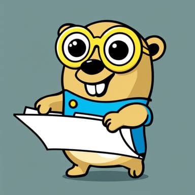 Happy go blue gopher as an architect, holding blueprints.